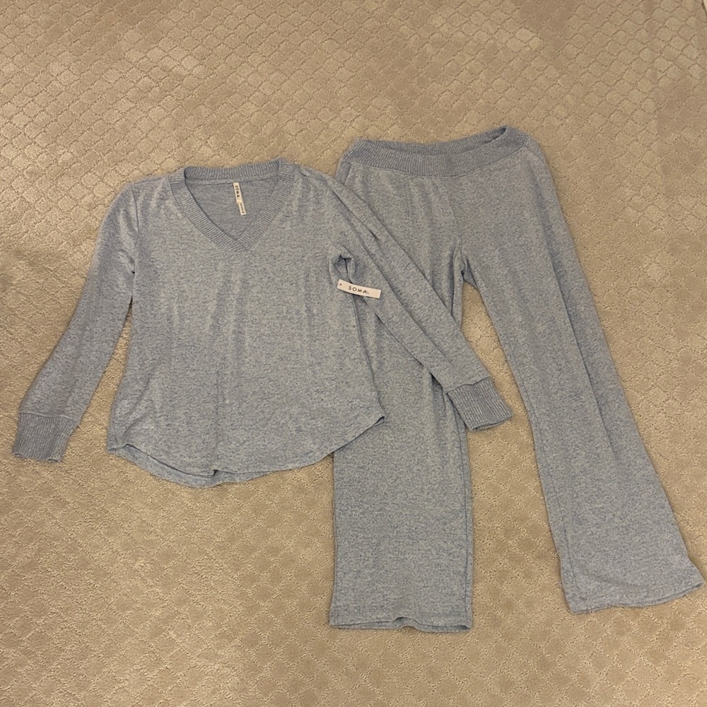 Soma Women's Blue Heathered Long Sleeve Top Long Pants Sleepwear Set XS